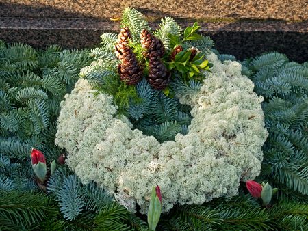 Beatiful traditional decorative grave cemetery garland wreathの写真素材