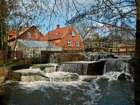 Beautiful Waterfall Country Landscape Denmark - Zen motion falling waterの写真素材