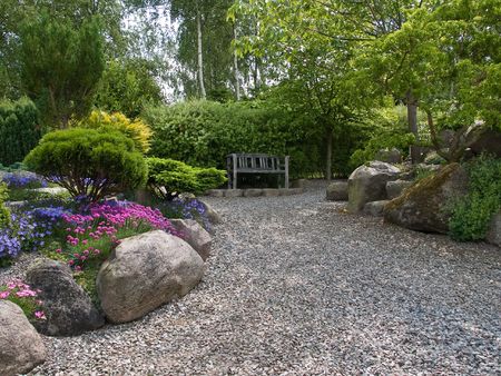 Beautiful romantic garden patio seating corner の写真素材