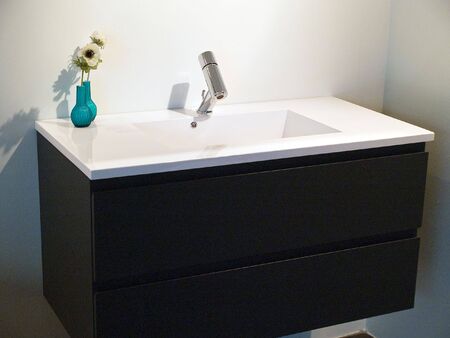 Details of a modern trendy contemporary designer bathroom in black and whiteの写真素材