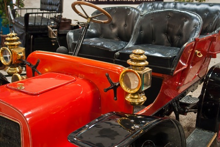 Classic Old Vintage Car in bright red color and golden itemsのeditorial素材