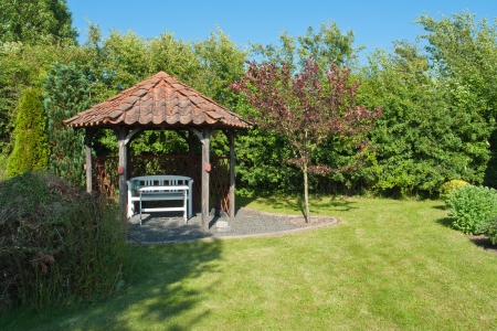  Beautiful decorative home garden yard gazebo pavilion in the summer    の写真素材