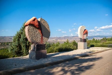 Modern outdoors street art sculpture with beautiful landscape Galilee Israelのeditorial素材