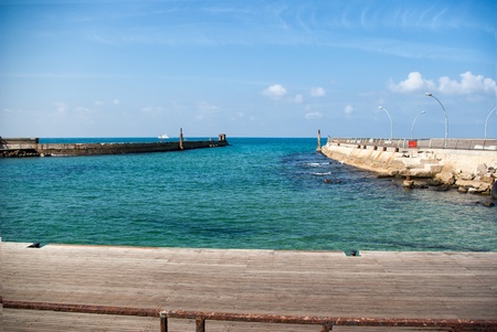 Tel-Aviv Israel - renovated Old Port with large wooden deckの写真素材