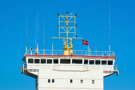 Control bridge of a ship boat with clear blue sky backgroundのeditorial素材