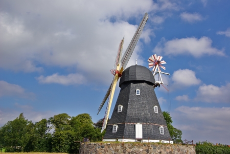 Traditional old Danish windmill in the countryside Funen Denmarkの写真素材