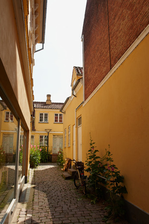 Colored traditional classical Danish houses Faaborg Funen Denmarkの写真素材