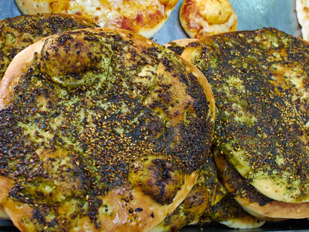 Manakish flat bread with Zaatar Middle East Arabic cuisine