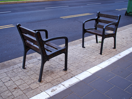 Modern design creative street furniture made of metal and woodの写真素材