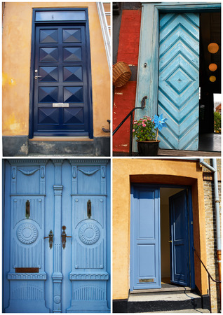 Collage with white border of traditional vintage colorful decorative front doors Denmarkの写真素材