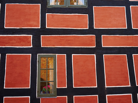 Wall of traditional old half timber framing house typical to houses in Germanyの写真素材