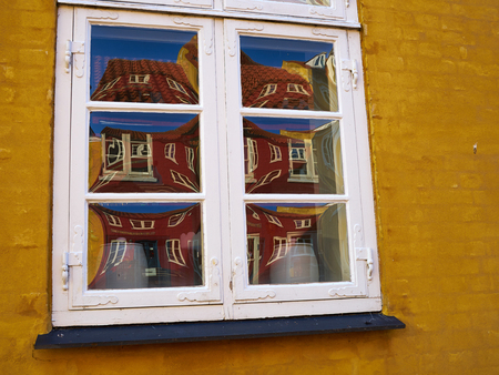 Details of colorful old traditional style city urban house Svendborg Funen Denmarkの写真素材