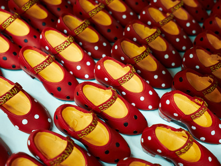 Miniature traditional Spanish Flamenco dancer shoes tourist souvenir with Espana (Spain) wordingの写真素材