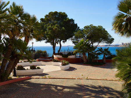 Beautiful traditional Spanish garden with great view seascape Torre Vigia Cabo Roig, Orihuela Costa,  Spainの写真素材