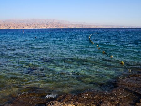 Beautiful view of The Red Sea Eilat - famous resort city  and nature vacation travel attaction on...