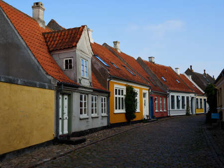 Traditional old classic vintage decorative colored picturesque style Danish house home Aero Island,...