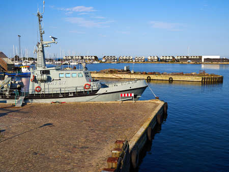 The small port harbor of Assens in the west coast of Funen Denmarkのeditorial素材