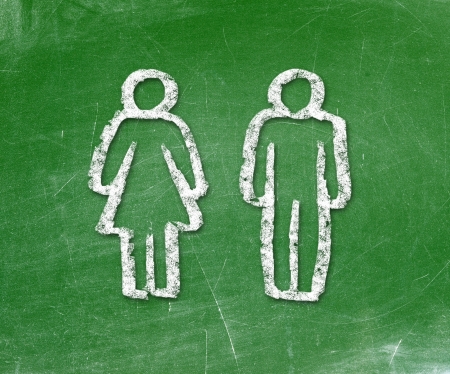 girl and boy drawn on a chalkboard                    の写真素材
