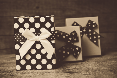 Gifts on the wooden floor の写真素材