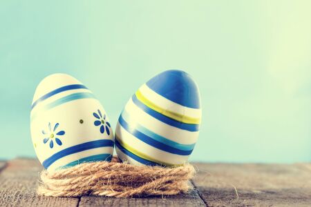 Colorful Easter egg in nestの写真素材