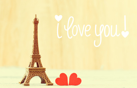 Eiffel tower and red hearts - Valentine`s Dayの写真素材