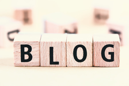 wooden blocks with text blog, social media conceptの写真素材