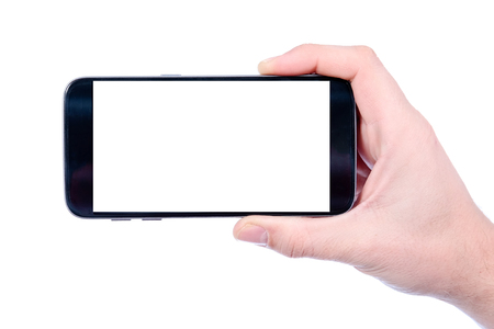 Touch screen smartphone in a handの写真素材