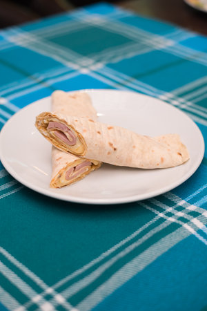 chicken roll sandwich homemadeの写真素材