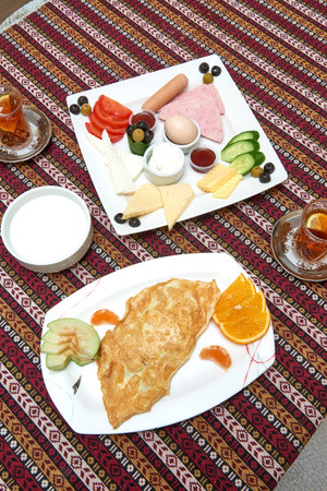 morning breakfast food healthy scrambled eggsの写真素材