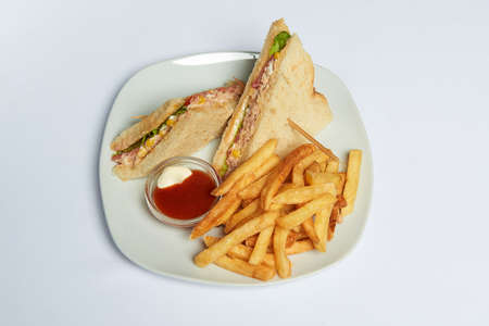 Sandwich with french fries european foodの写真素材