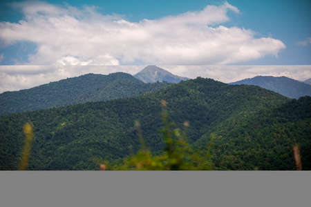 Caucasus mountains village in Georgia river lake Kvareliの写真素材