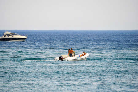 View of the wild places Italy Sicily beautiful views clear clear water sea yachts vacationの写真素材