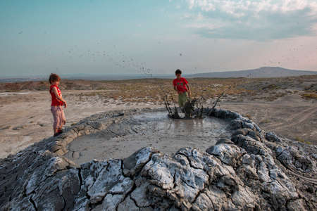 Mud volcanoes in Azerbaijan active views panorama Gobustan reserve