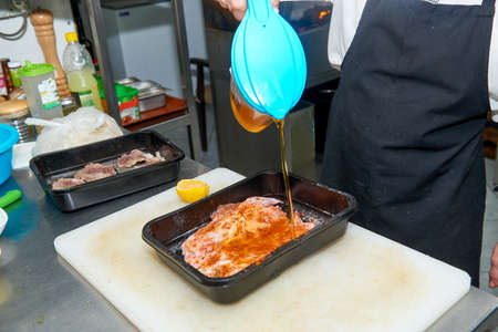 Dish from the chef grilled chicken from a professional preparation