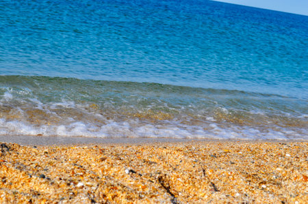 Baku city The coast of the Caspian sea the last days of summer the end of the beach the cleanest sea in the Bilge zone of the seasonの写真素材