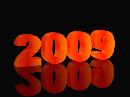 High resolution image new-year.  3d illustration. Fiery text. Mirror reflection.の写真素材