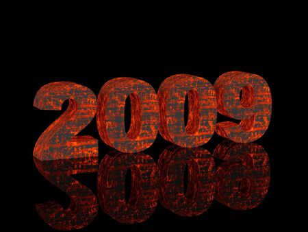 High resolution image new-year.  3d illustration. Fiery text. Mirror reflection.の写真素材