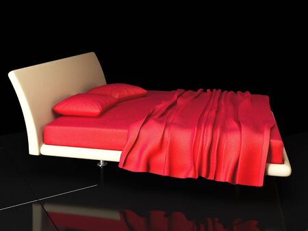 High resolution image white bedroom. 3d illustration.  Black background.の写真素材