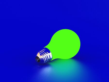 High resolution image green bulb on a blue background. 3d illustration.の写真素材