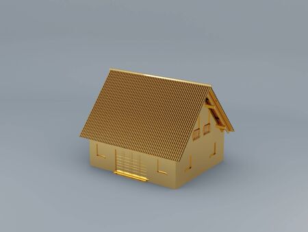 High resolution image gold house. 3d illustration over grey backgrounds.の写真素材