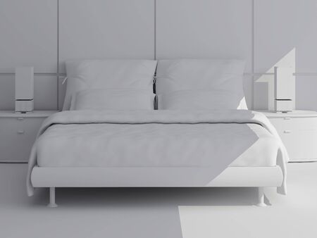 High resolution image interior. A bed in a bedroom.の写真素材