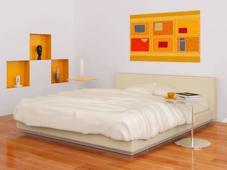 High resolution image interior. 3d illustration. Bedroom in orange style.の写真素材