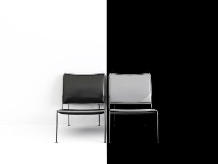 High resolution image interior. 3d illustration. Black and white chair.の写真素材