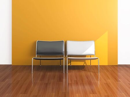 High resolution image interior. 3d illustration. White and black chair.の写真素材