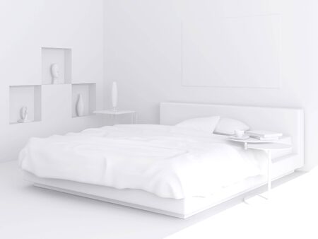 High resolution image interior. A bed in a bedroom. 3d illustration.の写真素材