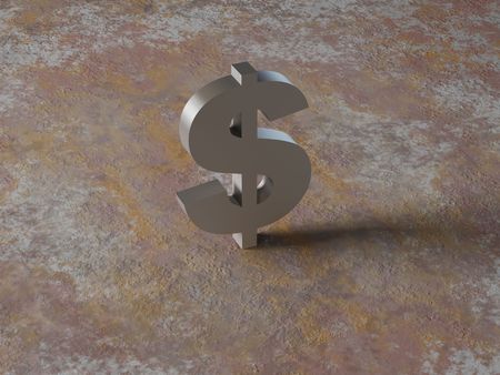 High resolution image symbol dollar. 3d illustration over  rust backgrounds.の写真素材