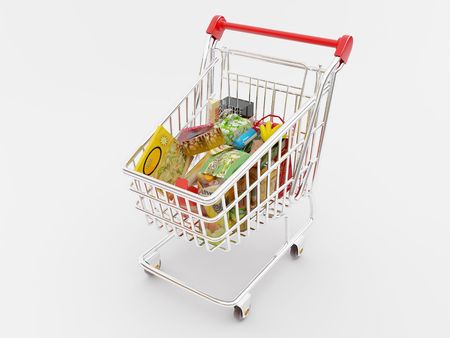 High resolution image shopping cart. 3d illustration over white backgrounds.の写真素材