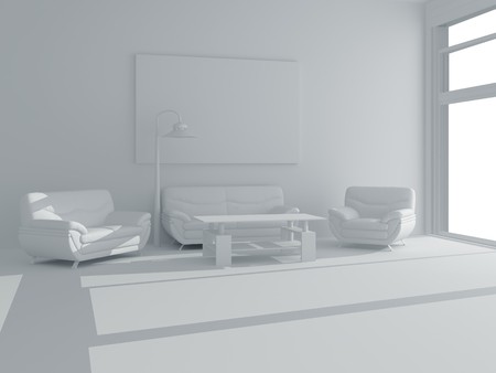 High resolution image interior. 3d illustration modern interior. Picture on a wall.