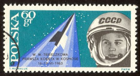 The scanned stamp. The Polish stamp. The first woman astronaut Valentine Tereshkova.のeditorial素材