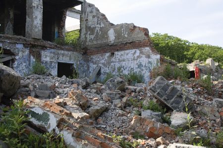 The old destroyed building in the city of Vladivostok.